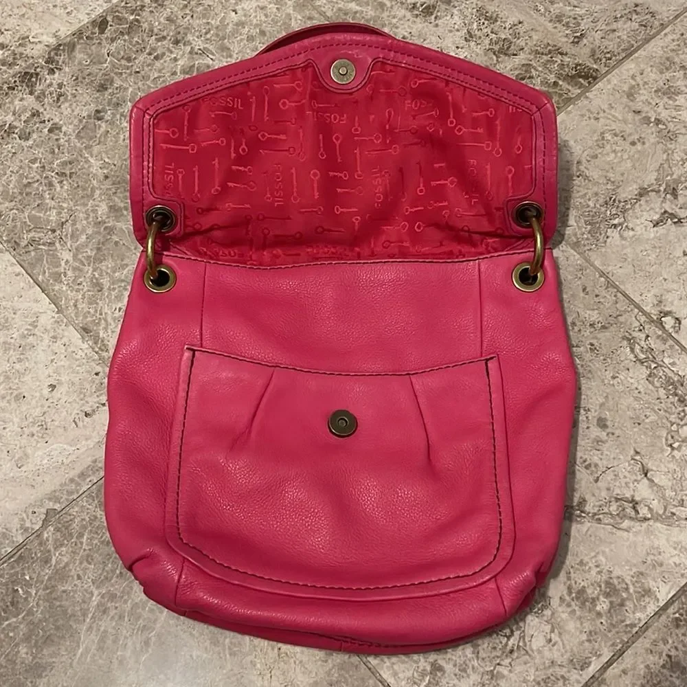 Fossil Long Live Vintage Leather Shoulder Bag SHB5054 Pink Pebbled Leather